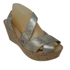 Born Venetia Metallic Gold Open Toe Cork Wedge Heel Platform Sandals